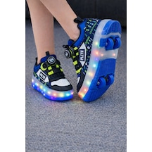 Erkek Çocuk Işıklı Patenli Ayakkabı Tekerlekli Kaykaylı Spor Sneaker Led Taban Siyah