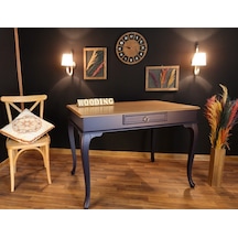 Wooding-Mobilya Wooding 120 Cm Çekmeceli Masif Lacivert Naturel Çalışma Masası