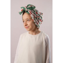 Hürrem Bone Zümrüt Dijital Baskılı Çocuk Tesettür Eşarp Pamuk Polyester Vişne Desenli 6001 37 Zümrüt