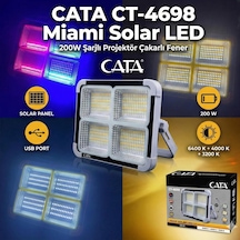 Cata Ct-4698 Miami Solar Led 200w Şarjlı Projektör Çakarlı Fener Gri