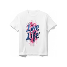 Urbantrendstore Love Life Sevimli Tatlı Unisex Kız Çocuk Bisiklet Yuvarlak Yaka Basic Kısa Kollu %100 Pamuk Tişört Beyaz