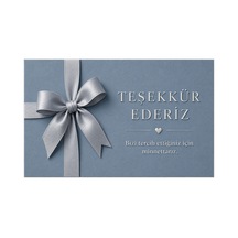 3 Boyutlu Kurdele Detaylı Yorum Kartı, Teşekkür, Tebrik Kartı 100 Adet - Mavi - 003
