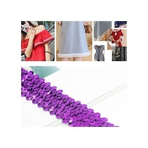 Rogfer Lp000330 Üç Sıralı Elastik Bağlantı Payetler Dantel Kemer Dıy Giyim Aksesuarları, Uzunluk: 0.9m, Genişlik: 3cm Mor