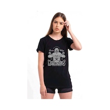 American Moto Costum Vintage Baskılı Siyah Kadın Tshirt