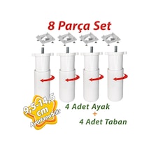 4 Adet Destek Ayağı 9,5-14,5 Cm Beyaz Ve 4 Adet Metal Düz Ayak Tabanı M8 Civatalı İnce Diş Mobilya Kanepe Baza Koltuk Seti