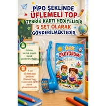 5 Set Yeni Okumayı Öğrenen Öğrencilere Hediye Artık Okuyorum Yazılı 1. Sınıf Hatırası Pipo Şeklinde Üflemeli Top Tebrik Kartı Hediyeli