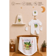 Pia Baby Erkek Bebek Hediyesi İsme Özel Hastane Çıkışı Battaniyeli Tulum Seti %100 Pamuk Ham Bez Kıyafet Keseli 2010btk3x Ekru