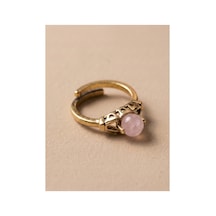 Esoo Jewelry Vintage Taşlı Bohem Ayarlanabilir Kadın Yüzük Antik Pirinç - Pembe Kuvars Açık Pembe