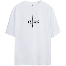 Pandy Relax Baskılı Unisex Siyah Oversize Bisiklet Yaka Baskılı T-shirt Beyaz