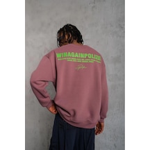Erkek Bisiklet Yaka Baskılı 3 İplik Pamuklu Sweatshirt - Gül Kurusu Gülkurusu