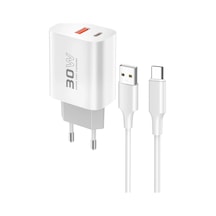 Mey İthalat C89q 1 Adet 30w Type-c Ve 1 Adet 22.5w Usb Çıkışlı Ekstra Dl49 1m Usb To Type-c Kablolu Pd Şarj Cihazı - Beyaz