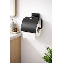 Viosa Siyah Geniş Kapaklı Tuvalet Kağıtlığı Wc Kağıtlık Tuvalet Kağıdı Askısı Vidalı Montaj Krom