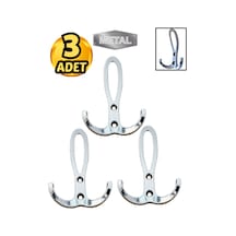 Metal Okyanus Krom Portmanto Askısı Duvar Tipi 3 Lü Krom