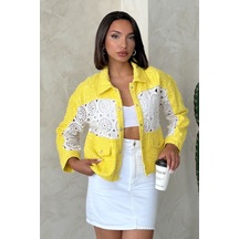 Verymoda Dantel Detatlı Kot Ceket F1758 Sarı