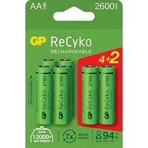 6 ADET (4+2) GP RECYKO 2700 SERİSİ AA ŞARJLI KALEM PİL (2600 MAH)