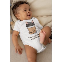 Babylimon Unisex Bebek Beyaz My Caffe Meow Desenli Kısa Kol Body Beyaz - 132208622 Beyaz
