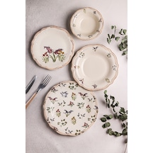 Wild - 24 Parça 6 Kişilik Porselen Yemek Takımı Kenarları Silik Vintage Tuval Model Porselen Tabak Çok Renkli - 683103577 Çok Renkli