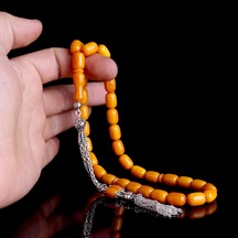 Tesbihsepetim 925 Ayar Gümüş Kral Zincir Püsküllü Kapsül Kesim Sıkma Kehribar Tesbih