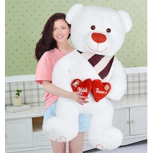 125 Cm Çift Kalp Tutan Melek Annem Masum Ayıcık Beyaz