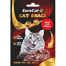 Eurocat Tahılsız Şekersiz Kurutulmuş Et Cat Beef Cod Flakes Kedi Ödülü 50 G
