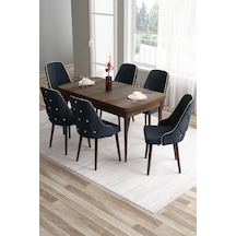 Canisa Tia Serisi 80x132 Açılabilir Mdf Barok Ahşap Desen Gold Detay Mutfak Masası Ve 6 Antrasit Sandalye Masa Barok Ahşap Desen Sandalye Antrasit