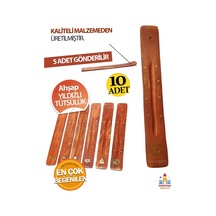 10 Adet Ruhu Dinlendiren Ahşap Yıldız Kabartmalı Tütsü Tutacağı Seti - Doğal Görünümlü Ahşap Tütsülü