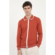 Dufy Erkek Regular Fit Polo Yaka Kiremit Fermuarlı Hırka-19547