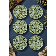 6 Lı Cam Çay Tabağı Doğal Zeytin Dalı Desenli 12 Cm 6 Adet Çay Tabak Yeşil