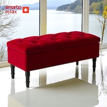 Smarto Relax Puf Saanen Sandıklı Ayaklı Kapitoneli Dekoratif 110x40x45 Cm Kırmızı Kırmızı