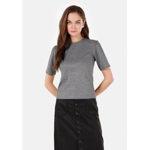 Colins Slim Fit Yuvarlak Yaka Kadın Gri Kısa Kol Tişört Cl1070449 Q1.v1 Gra Gri