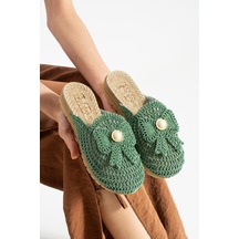 Moda Devrin Yeşil Önü Kapalı Papyon Hasır Örgü Dış Mekan Ve Ev Terliği