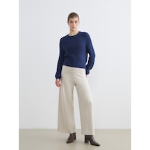 Lcw Modest Ekru Beli Lastikli Geniş Paça Kadın Triko Pantolon