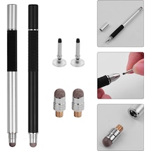 Skycity 2'li Metal Dijital Kalem Seti: Nano Lif + Disk Uçlu Dokunmatik Kalemler, 2 Adet Yerine Konulabilir Disk Ve Lif Uçu li Siyah/gümüş