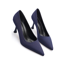 Alewomen Lacivert Mat Saten Sivri Burun 8 Cm Topuklu Sara Stiletto Kadın Ayakkabı Lacivert Mat Saten