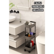 Lizbon Çok Amaçlı 3 Katlı Evye Altı Düzenleyici Dolap Içi Tezgah Altı Tekerlekli Organizer Antrasit - Gri