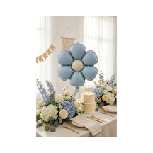 Mat Mavi Papatya Retro Folyo Balon Doğum Günü Baby Shower Bahar Temalı Konsept Parti Süsleme Vintage Dekorasyon Balonu Çok Renkli