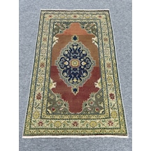 El Dokuma Bünyan Halısı 94x158 Eskitme Vintage Yeşil Kiremit Halı Yeşil