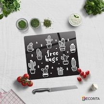 Decorita Cam Kesme Tahtası|Free Hugs-Siyah Fon|29cmx34cm