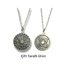 Çift Taraflı Viking Sembolü Unisex Kolye 60 Cm Zincirli, Güç Ve Koruma Temalı Tasarım Çok renkli