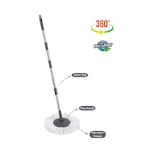 Flora Balerina Döner Başlıklı Mop Sap Seti F181, Saplı Başlıklı Mikrofiber Temizlik Paspası Gri