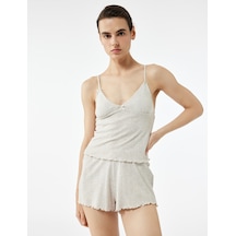 Koton Rahat Kalıp Askılı Crop Pijama Üstü Bej Melanj 7wlk90001mk