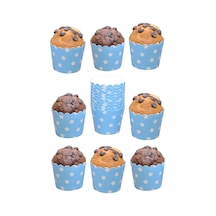 Cupcake Kalıbı & Kek Kapsülü & Yıldız Detaylı & Muffin Kek Kalıbı & 25'li Kek Kalıbı Stoneware Mavi Diğer