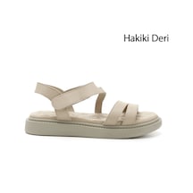 Gönderi(R) Gönderi R Bej Cırt Bantlı Dolgu Taban Hakiki Deri Comfort Sandalet Bej