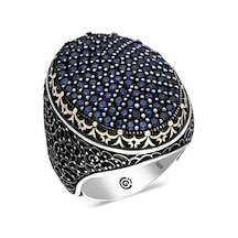 Gümüş Lacivert Zirkon Taşlı Oval Erkek Yüzük (551186404)