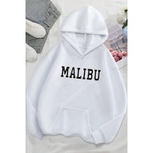 Malıbu Baskılı Oversize Sweatshirt Beyaz
