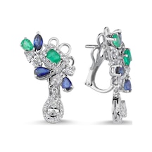 Zümrüt - Safir Diamond Küpe - Beyaz Altın