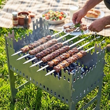 Kamp Ayısı Castlegrill 2mm Galvaniz Çelik, Katlanır, 13 Şiş Kapasiteli Şiş Mangalı Ve Ateş Çukuru Gri