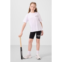 Tommylife Beyaz-siyah Pamuklu O Yaka Standart Fit Baskılı Kız Çocuk Tayt Takım - 75190 Beyaz - Siyah