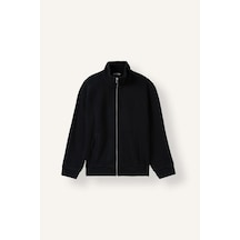 Defacto Regular Fit Dik Yaka Selanik Kumaş Fermuarlı Basic Hırka H4047ax26aubk81 Siyah-bk81