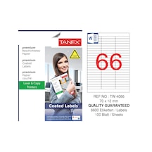 Tanex TW-4066 70x12mm Kuşe Laser Etiket 100 Lü Paket
